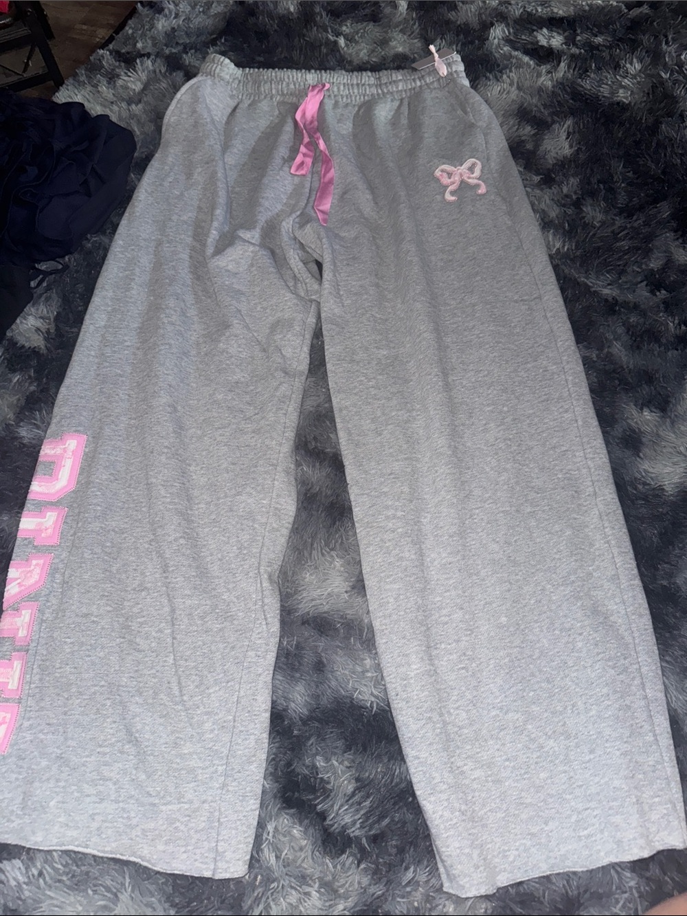 PINK X Love Shack Fancy Gray wide leg sweat Pants with Pink Accents
